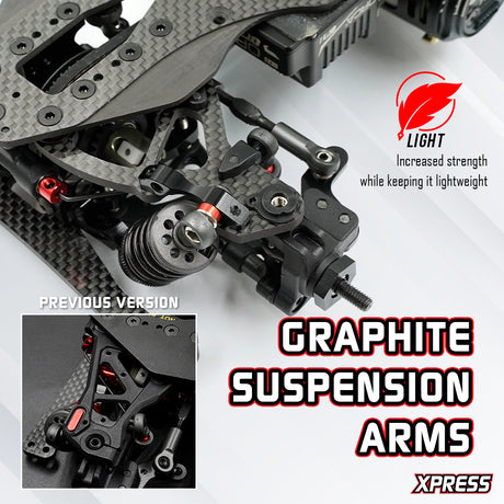 Xpress Execute XQ11R 1/10 scale 4WD touring car kit with detailed chassis and wheels on a white background.