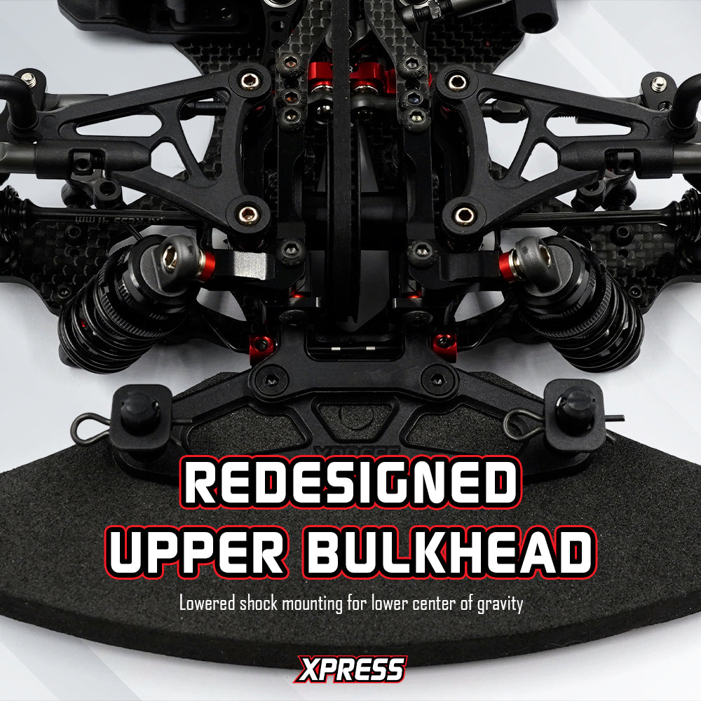 Xpress Execute XQ11R 1/10 4WD touring car kit with detailed chassis and components for RC racing enthusiasts.