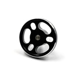 Two Yeah Racing aluminum chassis balancing tools for RC cars shown with black finish on a plain background.