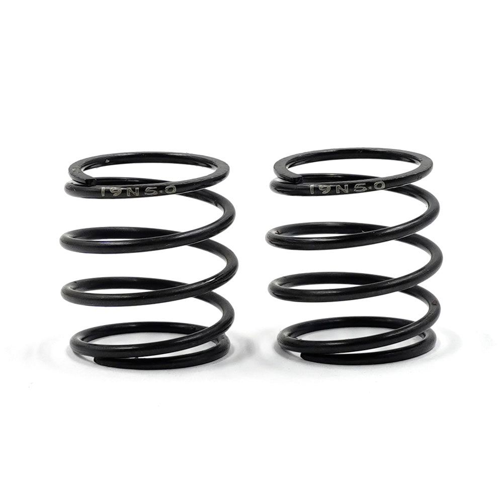 Two Xpress 19mm barrel springs shown for RC cars, made of durable metal, with coiled design for smooth performance.