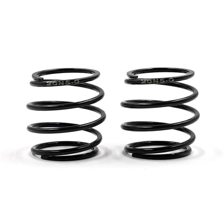 Pair of Xpress 20mm barrel springs for RC car suspension, black metal with coiled design, on a white background.