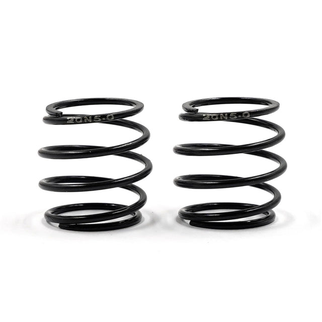 Pair of Xpress 20mm barrel springs for RC car suspension, black metal with coiled design, on a white background.