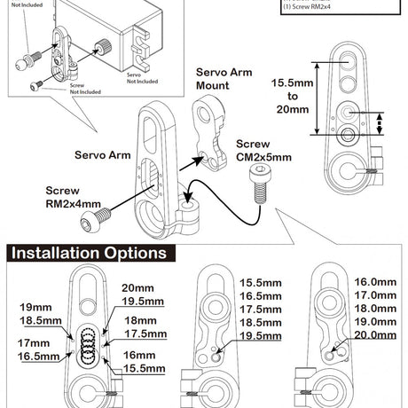 Yeah Racing 7075 aluminium adjustable servo horn, 15.5-20mm, with 0.5mm step, for RC servo control and precision handling.