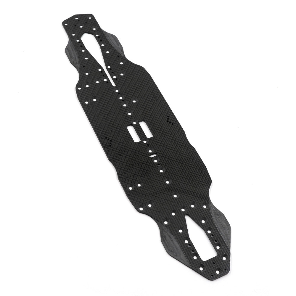 Xpress XQ11R 2.25mm graphite main chassis for RC cars, lightweight and durable construction, shown in a close-up image.