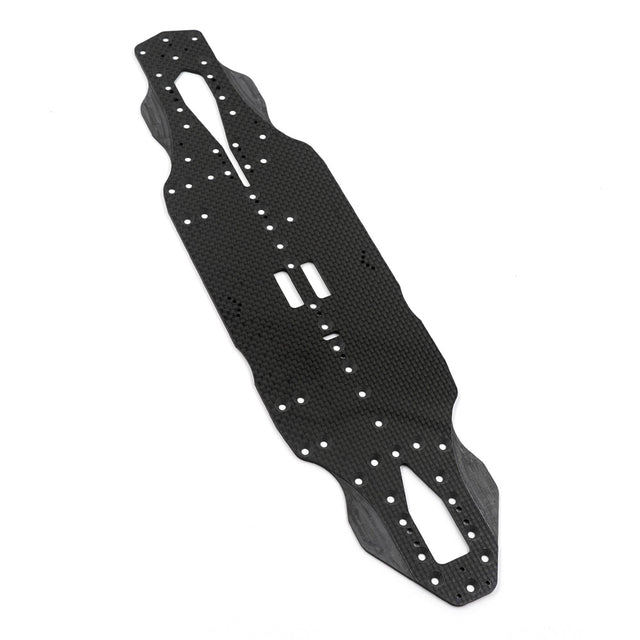 Xpress XQ11R 2.25mm graphite main chassis for RC cars, lightweight and durable construction, shown in a close-up image.
