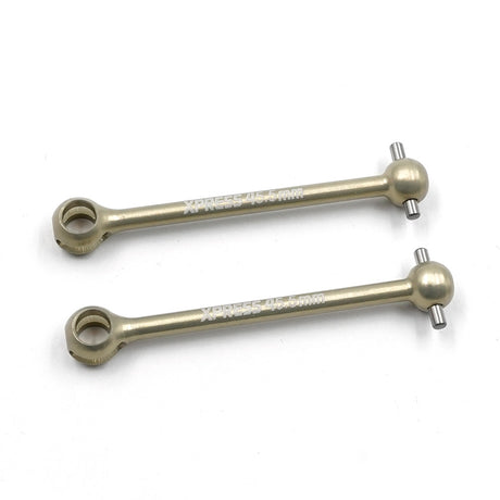Two Xpress 45.5mm hard coated aluminum rear dogbones for RC cars, durable and universal fit, shown on a white background.
