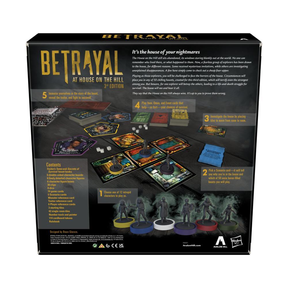 Hasbro Betrayal at House on the Hill third edition board game box with detailed artwork and spooky mansion design.
