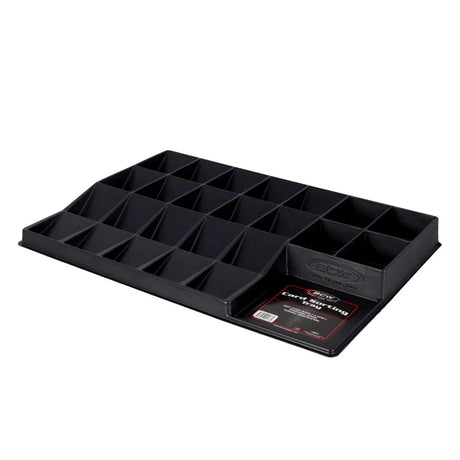 BCW card sorting tray shown from a flat angle, featuring multiple compartments for organizing trading cards or collectibles.