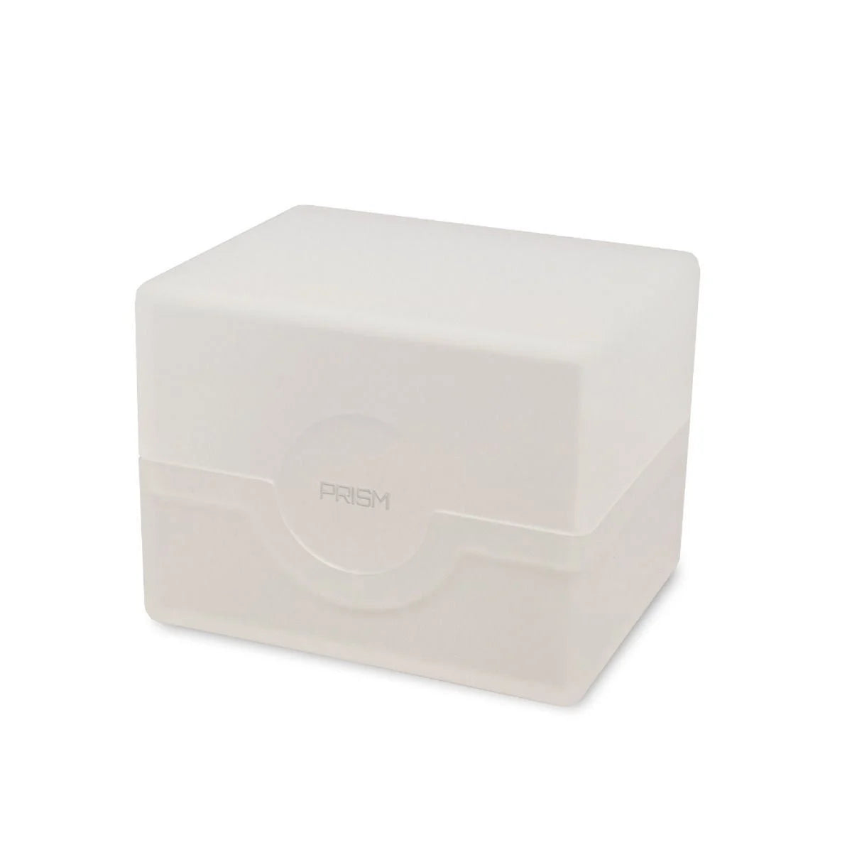 Closed BCW Prism Deck Case in white with a clear plastic exterior for storing collectible trading cards.