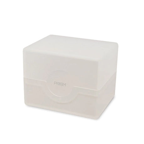 Closed BCW Prism Deck Case in white with a clear plastic exterior for storing collectible trading cards.
