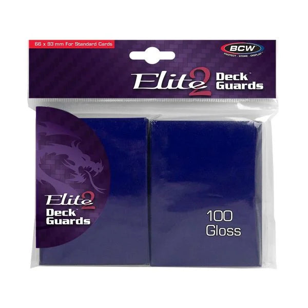 Blue BCW Gloss Deck Guards Elite2 card protector sleeve, designed for safeguarding collectible trading cards.