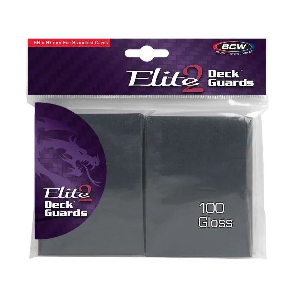 BCW Gloss Deck Guards Elite2, protective card sleeves in gray, designed for trading cards, shown in a pack of one.