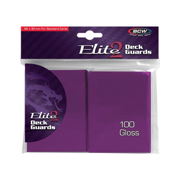 Pack of BCW Gloss Deck Guards Elite2, clear protective card sleeves for trading cards, displayed in a close-up image.