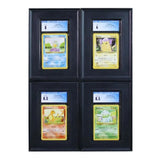 Black BCW Interlocking Graded Card Frames holding collectible Pokémon cards in a secure display.