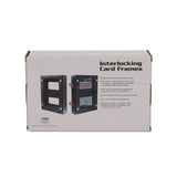 Set of 16 black interlocking card frames by BCW for displaying collectible cards, shown with some frames connected.