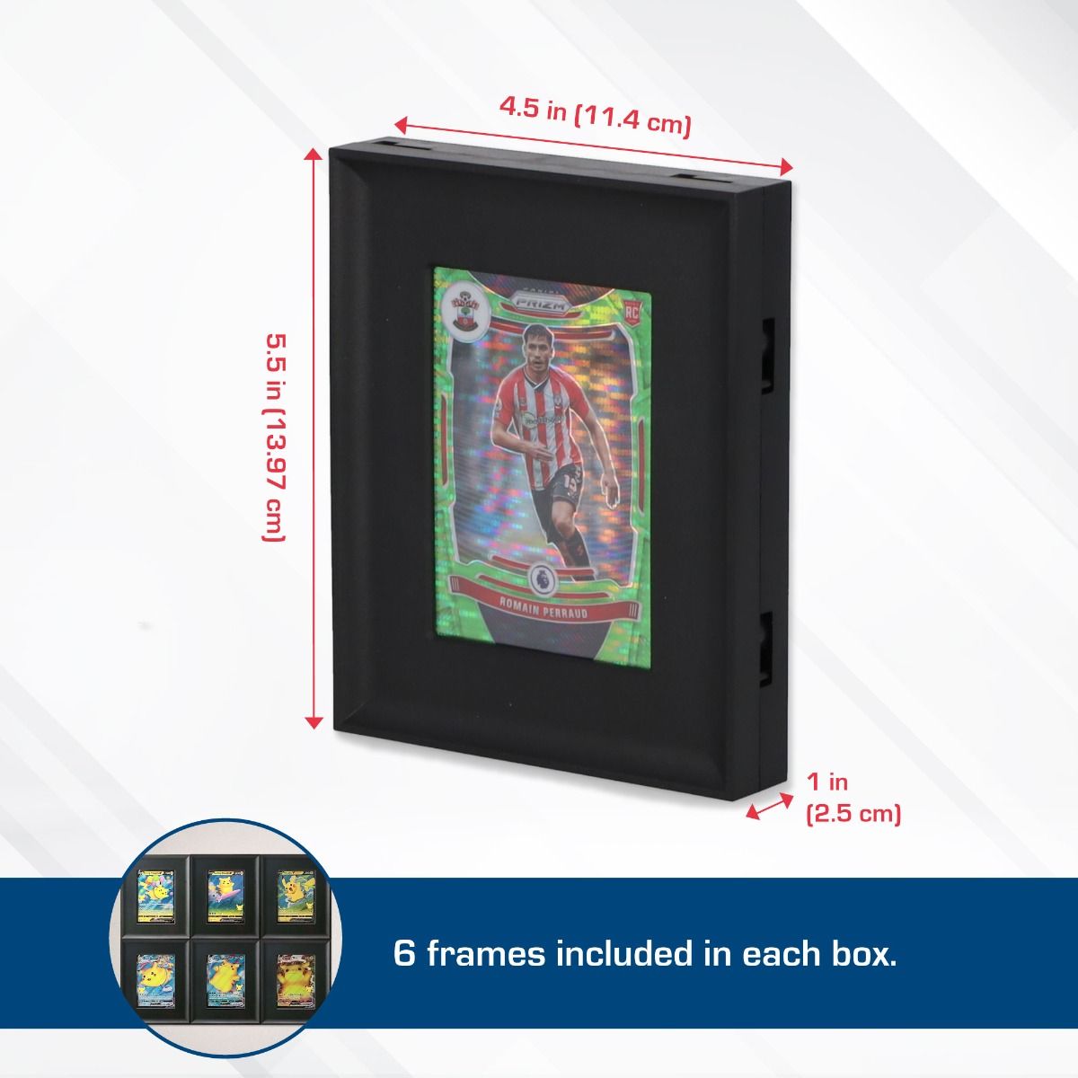Black BCW interlocking card frames for displaying and protecting collectible cards, shown connected in a grid pattern.