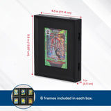 Black BCW interlocking card frames for displaying and protecting collectible cards, shown connected in a grid pattern.