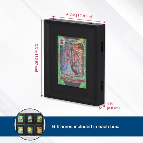 Black BCW interlocking card frames for displaying and protecting collectible cards, shown connected in a grid pattern.