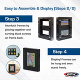 Black BCW interlocking card frames for displaying collectible cards securely and attractively.