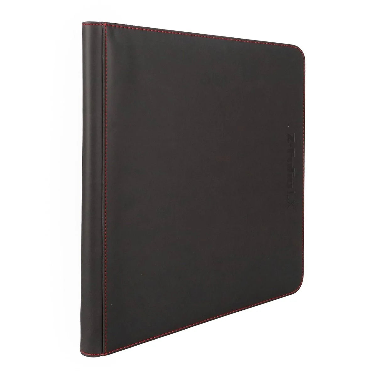 Black BCW Z-Folio 12-Pocket LX Album open to display clear plastic pages for storing collectible cards.