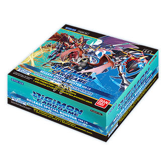 Bandai Digimon Card Game Version 1.5 Booster Box BT01-03 featuring colorful Digimon cards in a display box.