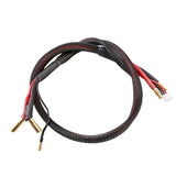 Gens Ace 2S charge cable with 5mm bullet connectors for RC batteries, black and red wires, and connector ends visible.