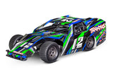 Traxxas Slash Modified BL-2s RC truck with green body, front view, showcasing detailed design and rugged tires.