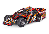 Traxxas Slash Modified BL-2s RC truck with orange body and detailed front view, showcasing its off-road design and vibrant color.