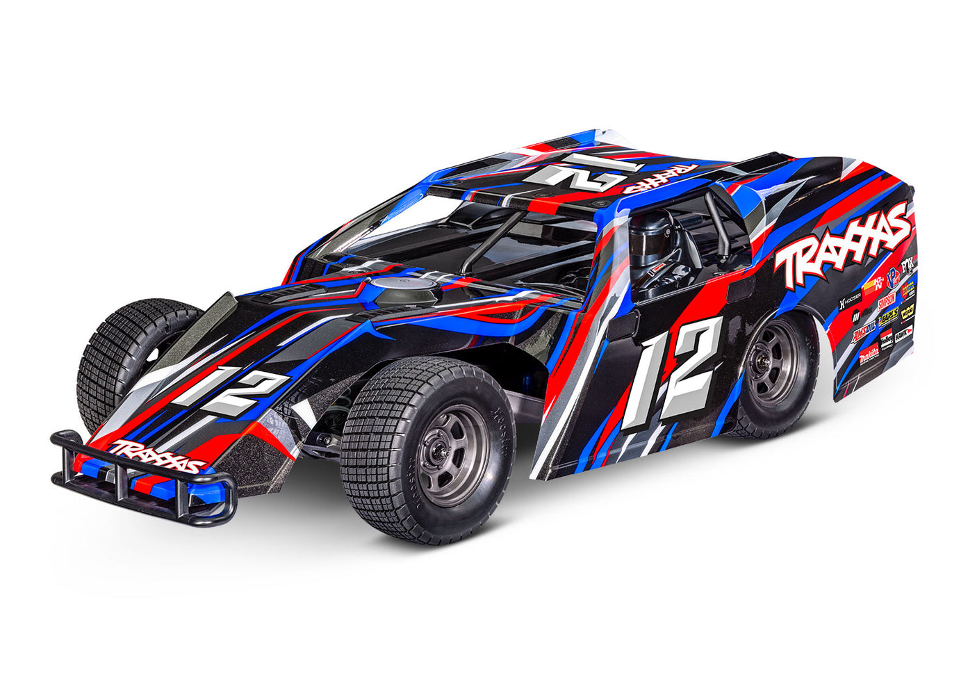 Traxxas Slash Modified BL-2s RC truck with red body and 3-quarter front view, showcasing its detailed off-road design.