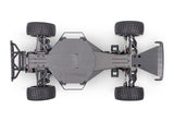 Traxxas Slash Modified BL-2s RC truck chassis bottom view showing detailed components and rugged design.