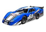 Blue Traxxas Slash Late Model BL-2s RC truck viewed from the front quarter angle, showcasing its detailed body and wheels.