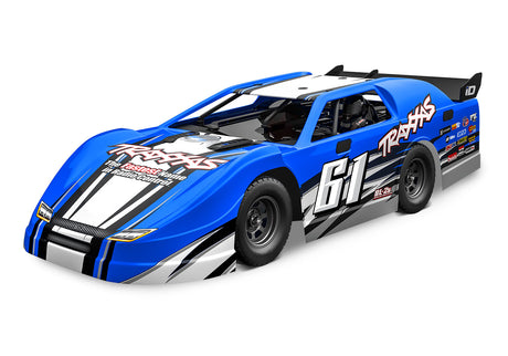 Blue Traxxas Slash Late Model BL-2s RC truck viewed from the front quarter angle, showcasing its detailed body and wheels.
