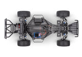 Overhead view of Traxxas Slash Late Model BL-2s chassis, showing detailed chassis layout and components of the remote control truck.