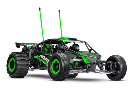 Traxxas Pro Scale Sand Car model in green, showing a three-quarter front-right view with detailed off-road features.