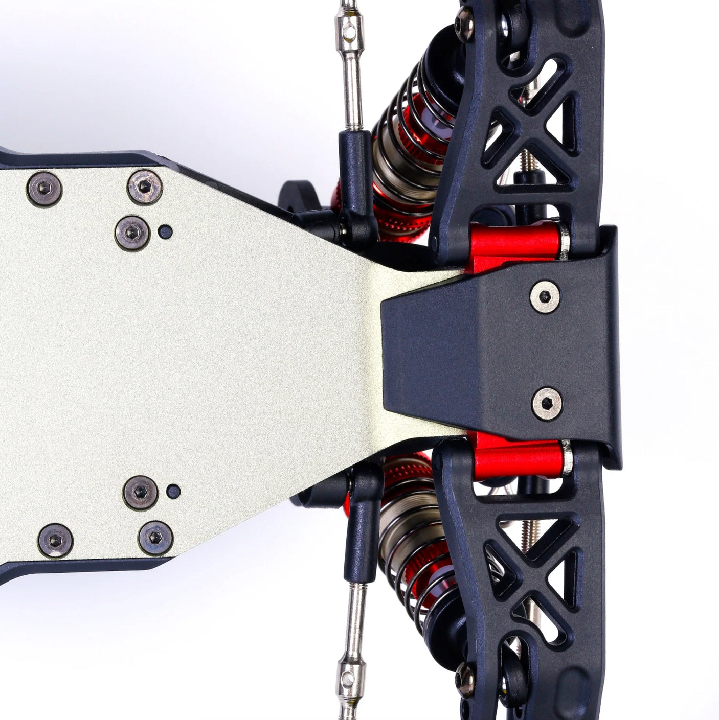 LC Racing L5068 aluminum front bulkhead V2 for RC cars, showing the sturdy metal construction and precise machining details.