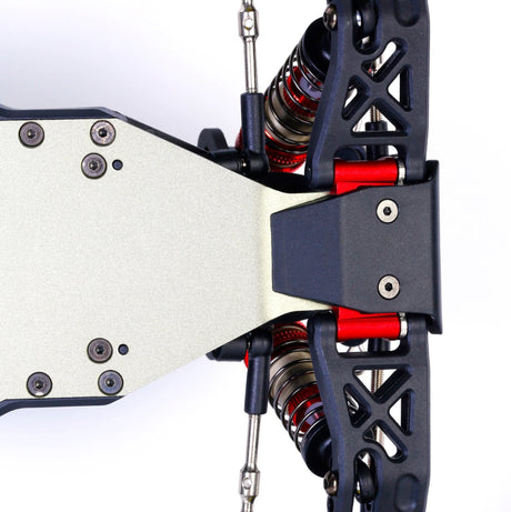 LC Racing L5068 aluminum front bulkhead V2 for RC cars, showing the sturdy metal construction and precise machining details.