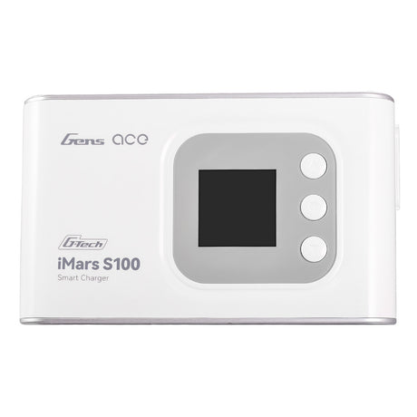 Gens Ace iMars S100 G-Tech AC Balance RC car battery smart charger with digital display and multiple charging ports.