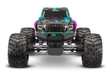 Traxxas Stampede 2WD Brushless RC truck with pink body, front view showing rugged tires and detailed design.