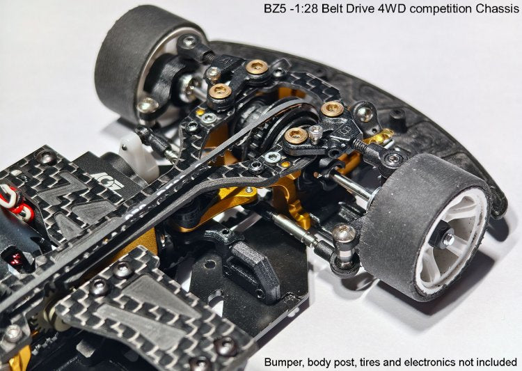 Atomic RC Z5 Belt Drive 4WD RC chassis kit with precision components and sleek design, suitable for high-performance remote control cars.