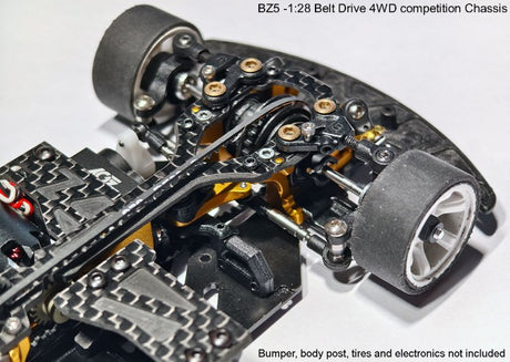 Atomic RC Z5 Belt Drive 4WD RC chassis kit with precision components and sleek design, suitable for high-performance remote control cars.