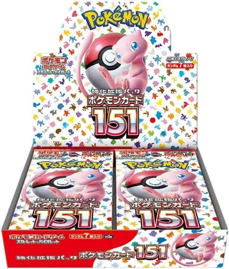 Japanese Pokémon TCG 151 Booster Box featuring colorful booster packs with iconic Pokémon artwork from the Pokémon brand.