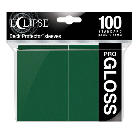 Ultra Pro Eclipse Gloss Standard Card Sleeves in forest green, 100-count pack, ideal for protecting trading and collectible cards.