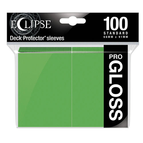 Ultra Pro Eclipse Gloss Standard Sleeves in lime green for trading cards, 100-pack, card supplies for protecting collectible cards.