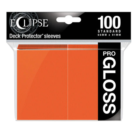 Ultra Pro Eclipse Gloss Standard Card Sleeves in pumpkin orange, 100-count pack, suitable for protecting trading cards.