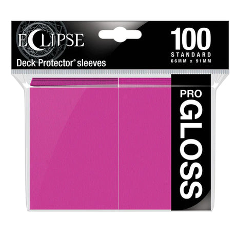 Ultra Pro Eclipse Gloss Standard Card Sleeves in hot pink, 100-count pack, ideal for protecting trading and gaming cards.