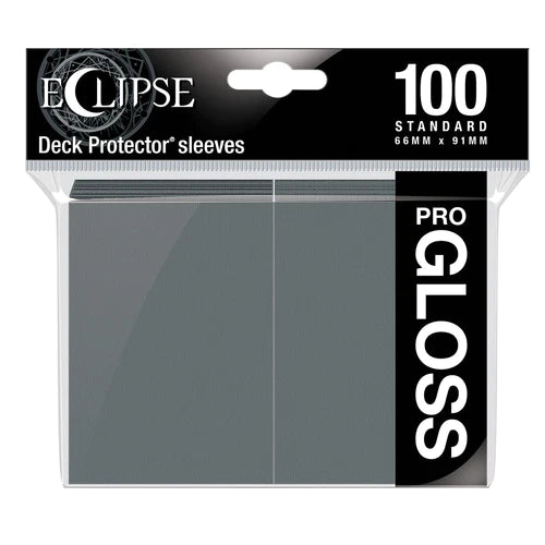 Ultra Pro Eclipse Gloss Standard Sleeves for trading cards, 100-count pack, transparent with a sleek grey back design.