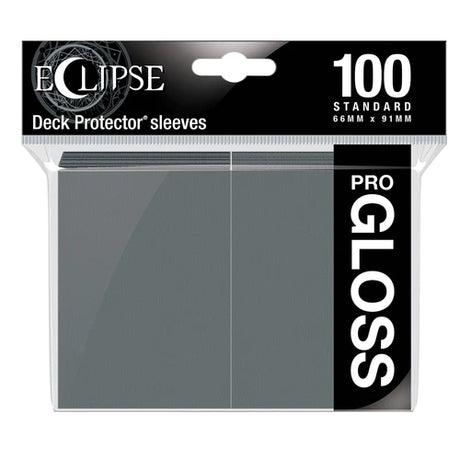 Ultra Pro Eclipse Gloss Standard Sleeves for trading cards, 100-count pack, transparent with a sleek grey back design.