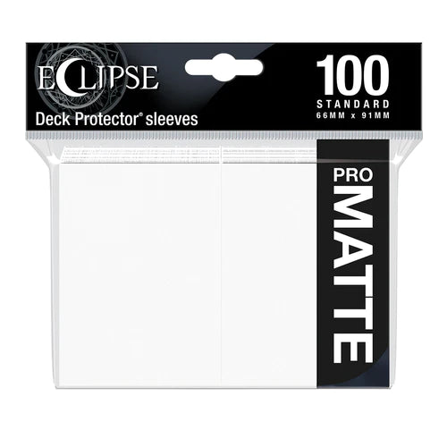 Ultra Pro Eclipse Matte Standard Deck Protector Sleeves in Arctic White, 100-count pack, designed for trading cards and card protection.