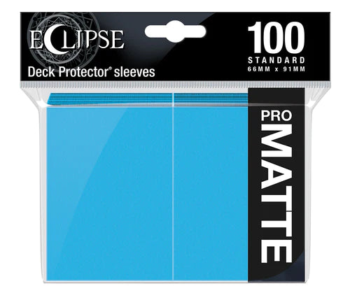 Ultra Pro Eclipse Matte Standard Deck Protector Sleeves in sky blue, 100-pack, designed for card protection and durability.