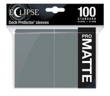 Ultra Pro Eclipse Matte Standard Deck Protector Sleeves in smoke grey, stacked in a 100-count package for card protection.
